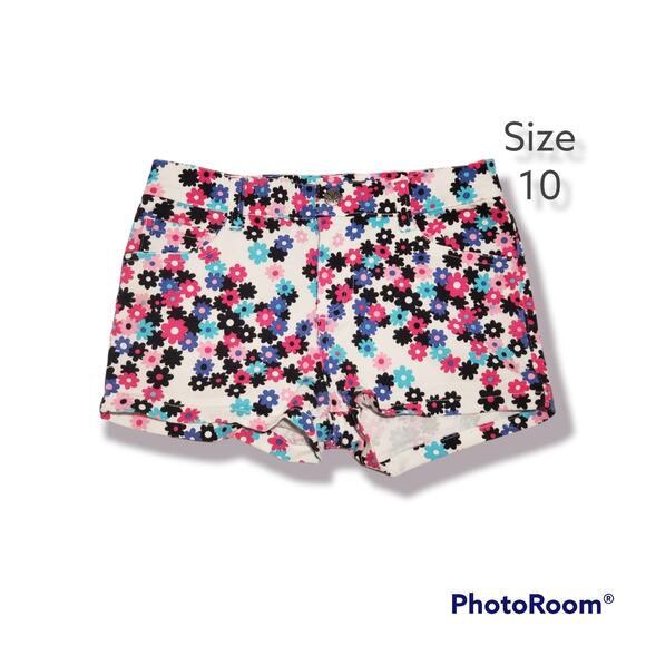 Daisy Floral Print Design Flower Button Shorts - Size 10 - Picture 2 of 6